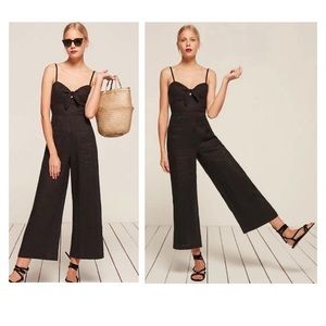 Reformation Black Linen Dominica Tie Front Jumpsuit sz S